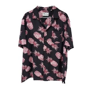 Milano Bay Men's Pineapple Print Short Sleeve Button-Up Shirt - L